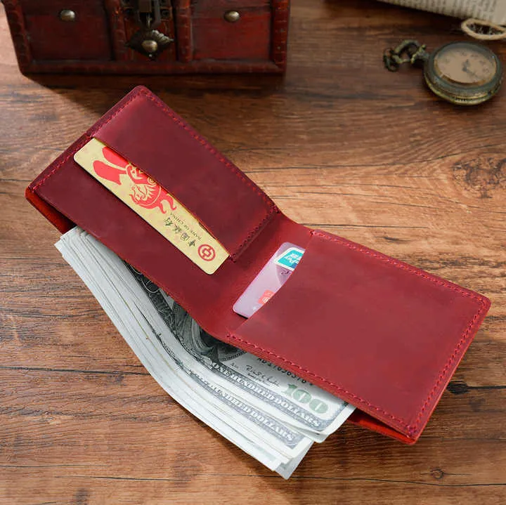 محفظة مميزة من الجلد Crazy-Horse قابلة للطي . Crazy-Horse Leather Foldable Wallet Cowhide Leather