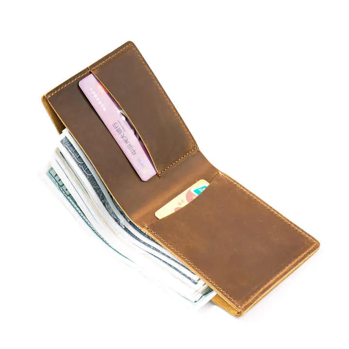محفظة مميزة من الجلد Crazy-Horse قابلة للطي . Crazy-Horse Leather Foldable Wallet Cowhide Leather