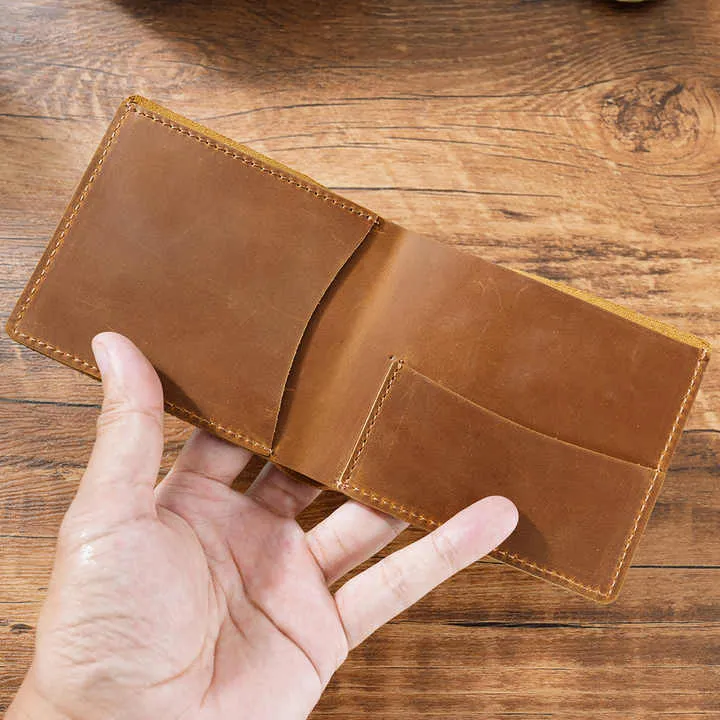 محفظة مميزة من الجلد Crazy-Horse قابلة للطي . Crazy-Horse Leather Foldable Wallet Cowhide Leather
