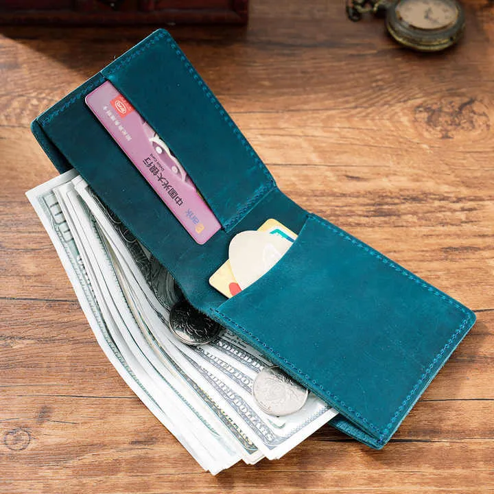 محفظة مميزة من الجلد Crazy-Horse قابلة للطي . Crazy-Horse Leather Foldable Wallet Cowhide Leather