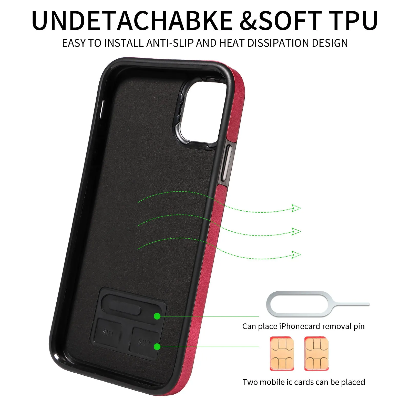 001 For iPhone 11 PU Leather TPU Card Holder Cover Ring Kickstand Shockproof Phone Case