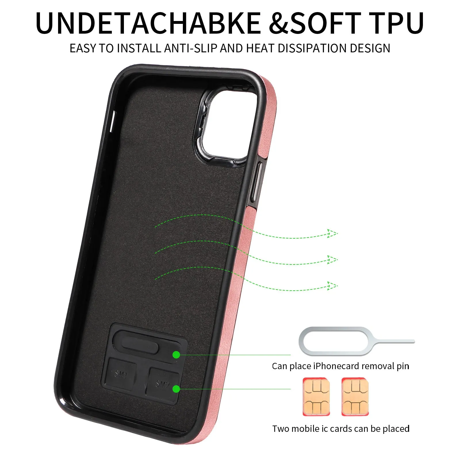 001 For iPhone 11 PU Leather TPU Card Holder Cover Ring Kickstand Shockproof Phone Case