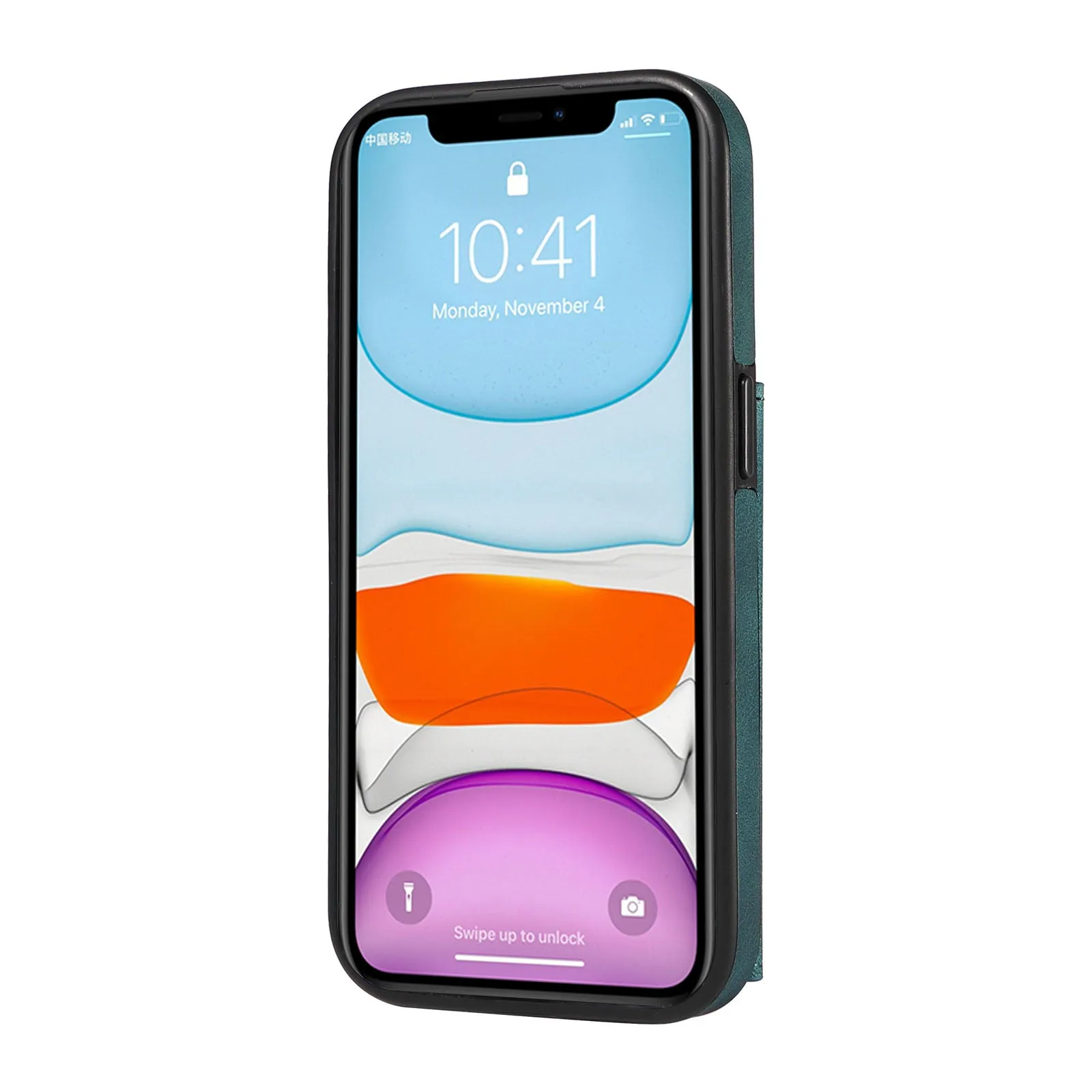 001 For iPhone 11 PU Leather TPU Card Holder Cover Ring Kickstand Shockproof Phone Case