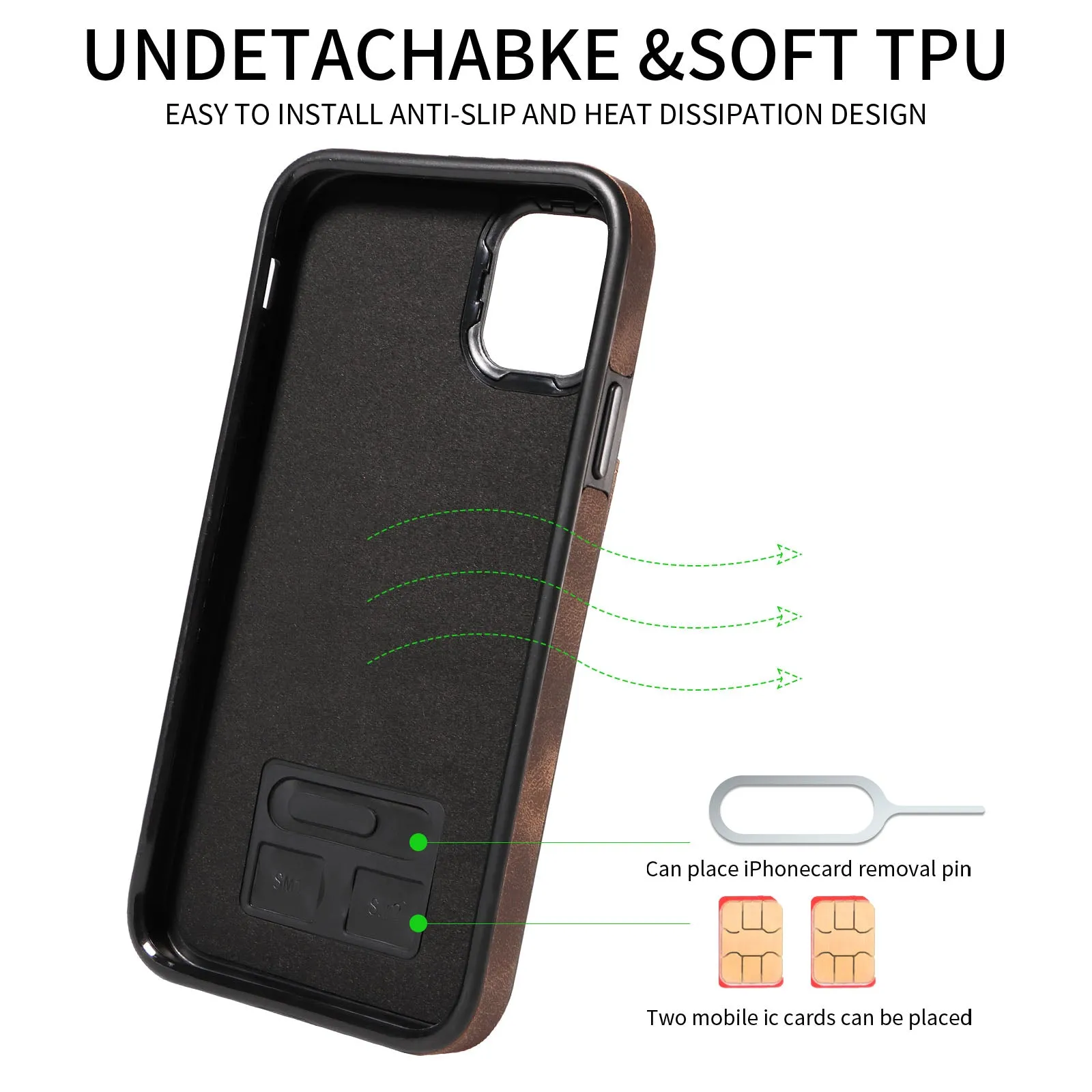 001 For iPhone 11 PU Leather TPU Card Holder Cover Ring Kickstand Shockproof Phone Case
