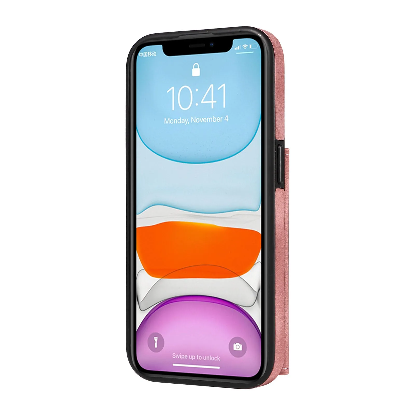 001 For iPhone 11 PU Leather TPU Card Holder Cover Ring Kickstand Shockproof Phone Case