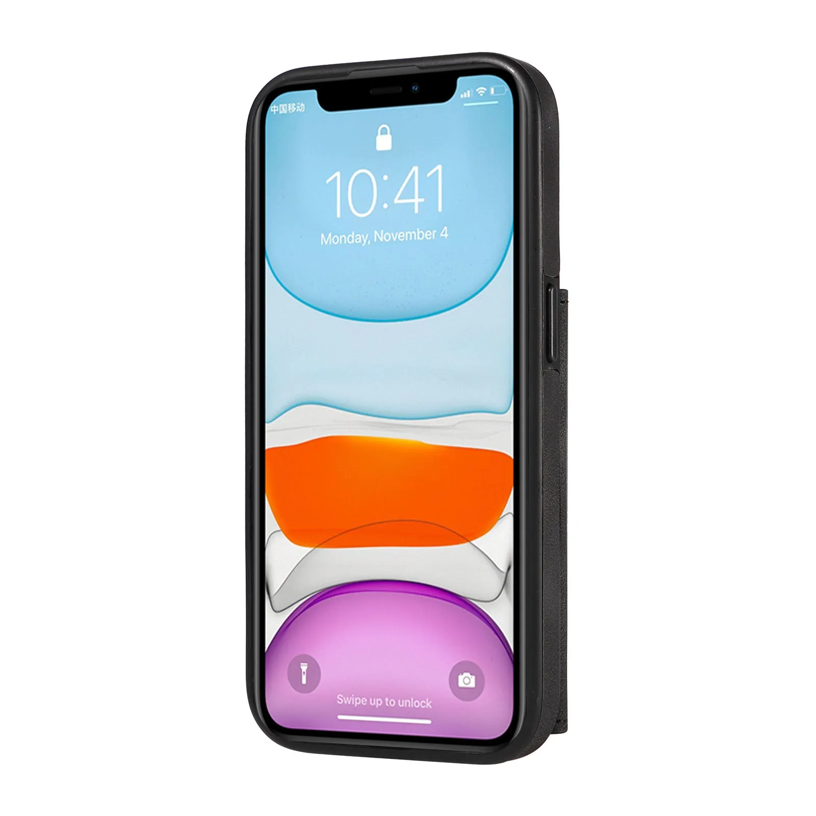001 For iPhone 11 PU Leather TPU Card Holder Cover Ring Kickstand Shockproof Phone Case