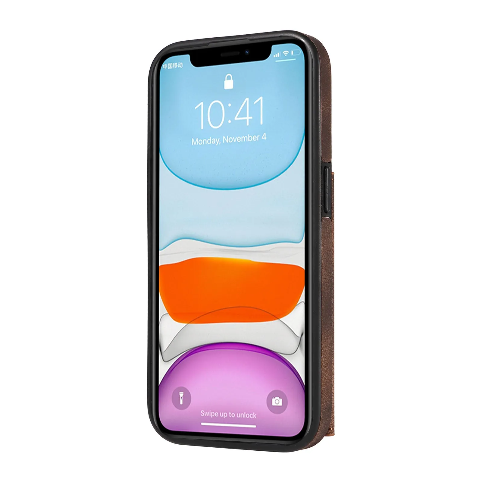 001 For iPhone 11 PU Leather TPU Card Holder Cover Ring Kickstand Shockproof Phone Case
