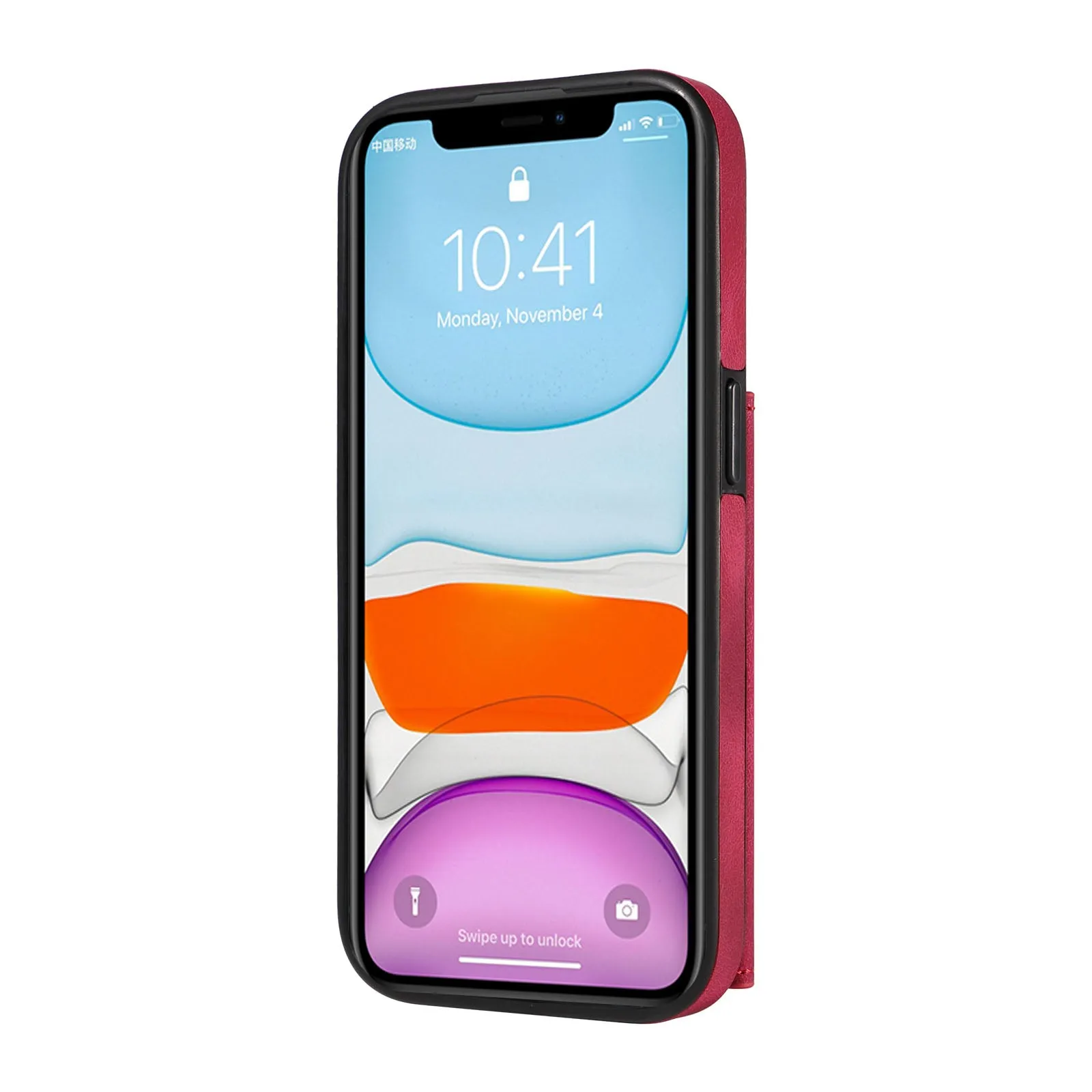 001 For iPhone 11 PU Leather TPU Card Holder Cover Ring Kickstand Shockproof Phone Case