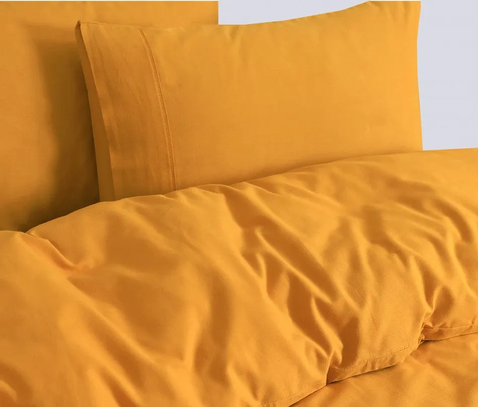 100% Egyptian Cotton Vintage Washed Quilt Cover Set I Super King I Mustard
