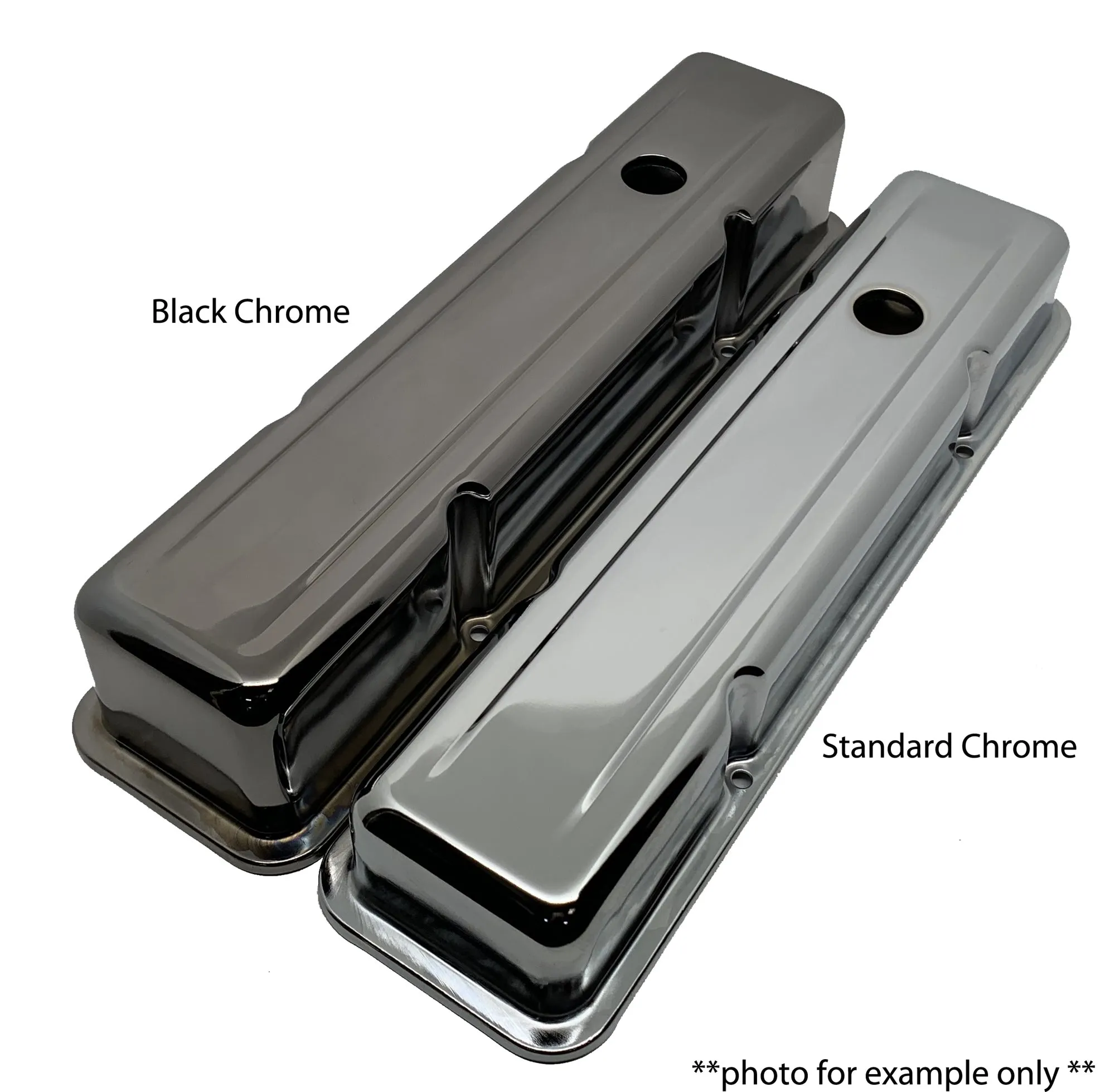 1958-86 CHEVY SMALL BLOCK 283-305-327-350-400 OEM STYLE SHORT VALVE COVERS - BLACK CHROME