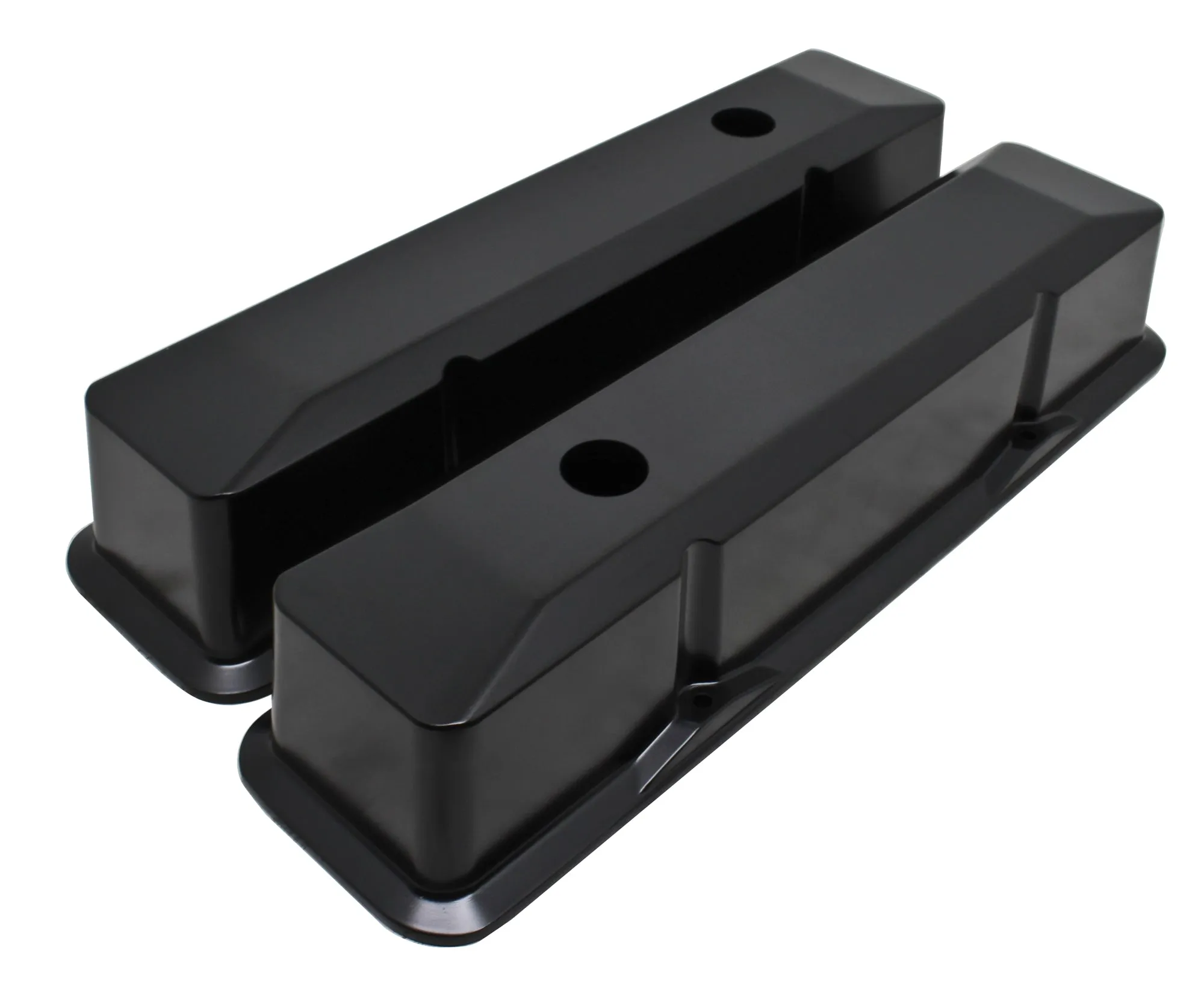 1958-86 CHEVY SMALL BLOCK 283-305-327-350-400 TALL BLACK ALUMINUM RECESSED VALVE COVERS - SMOOTH