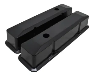 1958-86 CHEVY SMALL BLOCK 283-305-327-350-400 TALL BLACK ALUMINUM RECESSED VALVE COVERS - SMOOTH