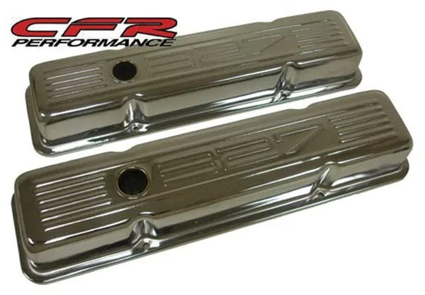 1958-86 CHEVY SMALL BLOCK 327 TALL STEEL VALVE COVERS - CHROME W- 327 LOGO