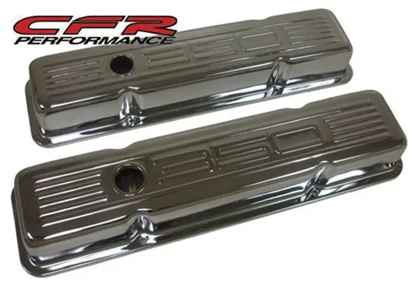 1958-86 CHEVY SMALL BLOCK 350 SHORT STEEL VALVE COVERS - CHROME W- 350 LOGO