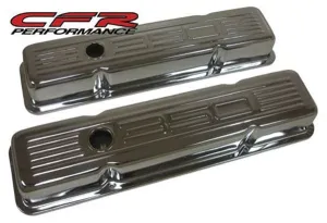 1958-86 CHEVY SMALL BLOCK 350 SHORT STEEL VALVE COVERS - CHROME W- 350 LOGO