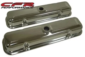 1959-79 PONTIAC 301-326-350-389-400-421-428-455 V8 SHORT STEEL CENTER HOLE VALVE COVERS - CHROME