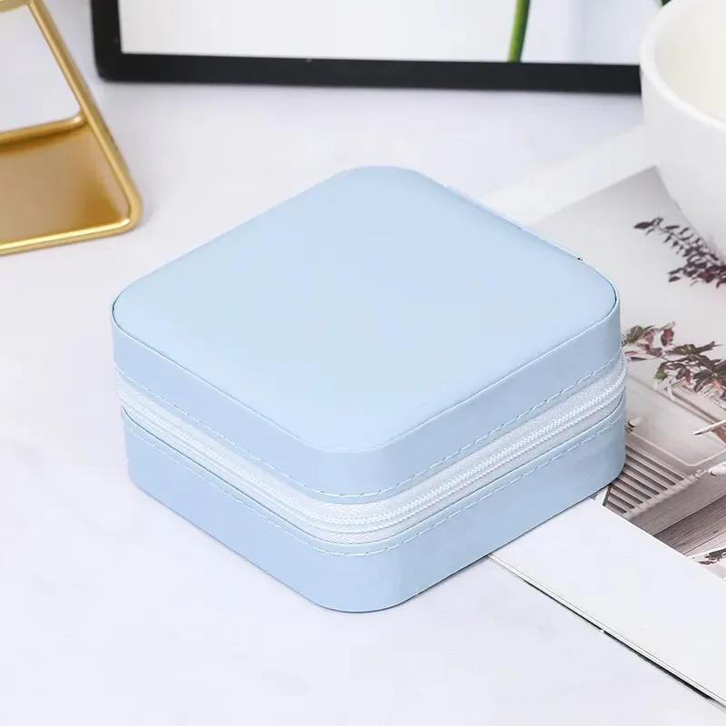 1pcs Mini Jewelry Organizer Display Travel Jewelry Zipper Case Boxes Earrings Necklace Ring Portable Jewelry Box Leather Storage