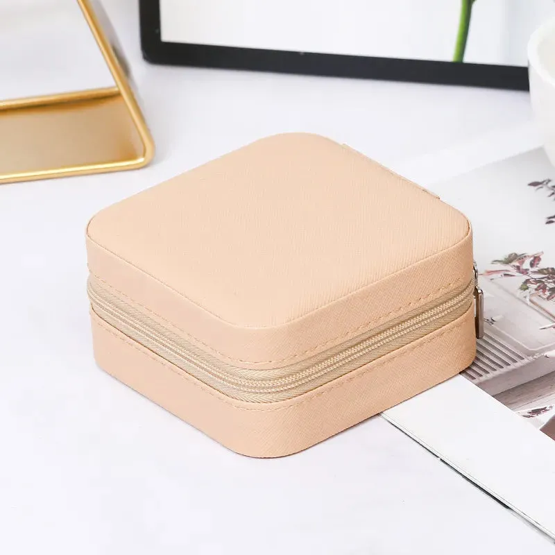 1pcs Mini Jewelry Organizer Display Travel Jewelry Zipper Case Boxes Earrings Necklace Ring Portable Jewelry Box Leather Storage
