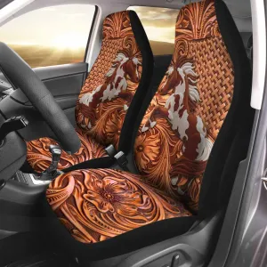 3D Full Print Front Car Seat Protector With Horse Western Style, Horse Carseat Covers