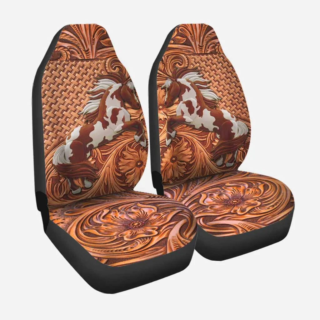 3D Full Print Front Car Seat Protector With Horse Western Style, Horse Carseat Covers