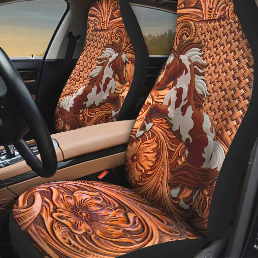 3D Full Print Front Car Seat Protector With Horse Western Style, Horse Carseat Covers