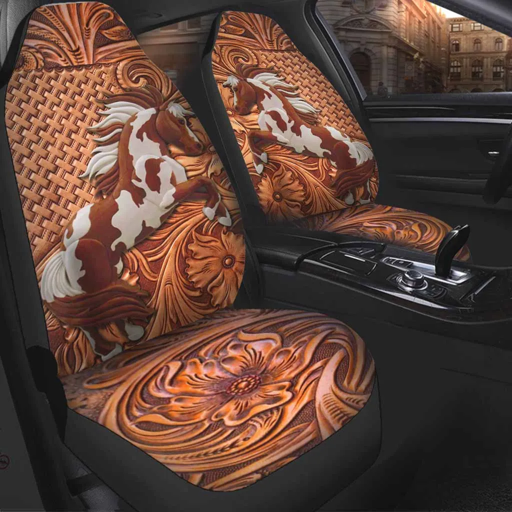 3D Full Print Front Car Seat Protector With Horse Western Style, Horse Carseat Covers