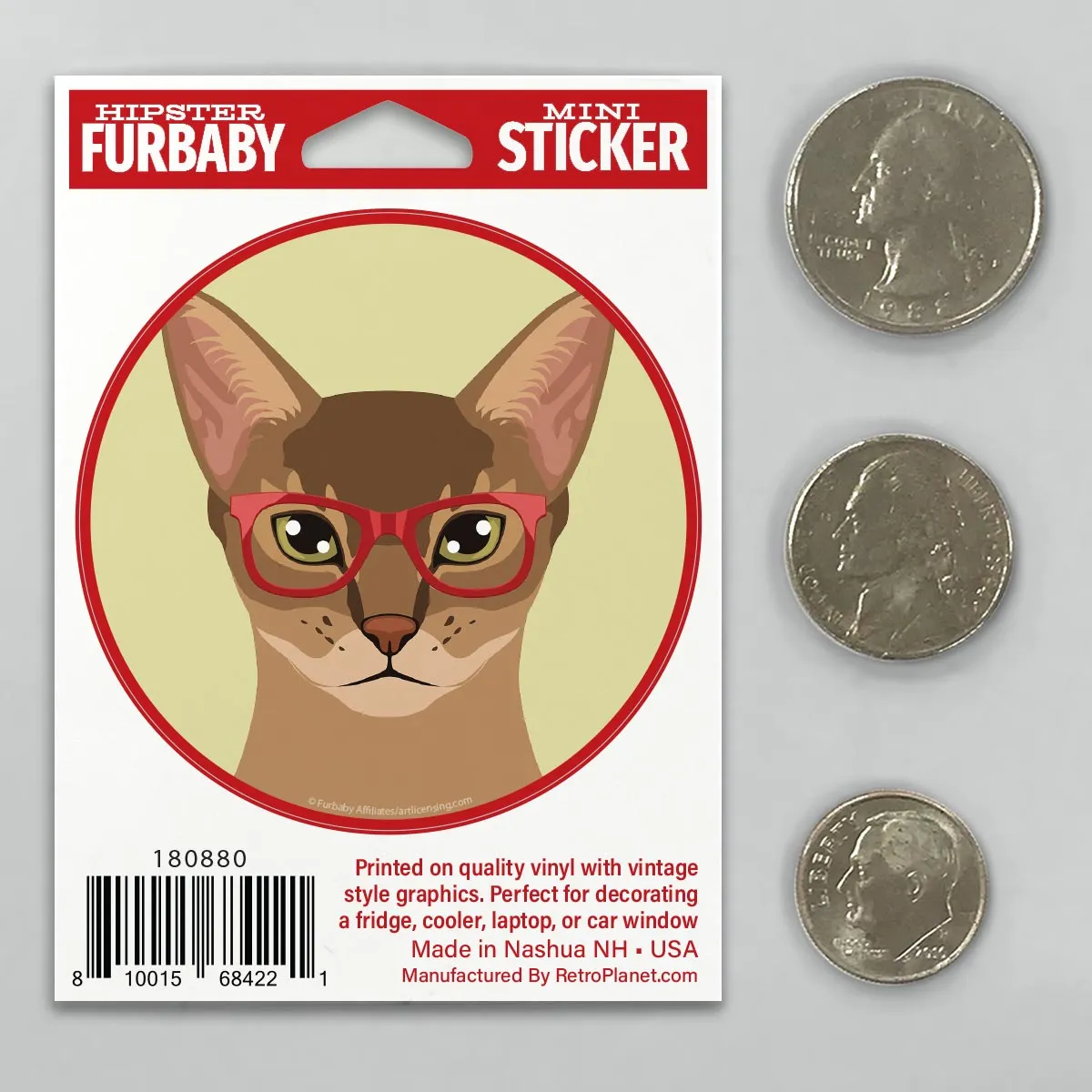 Abyssinian Cat Wearing Hipster Glasses Mini Vinyl Sticker