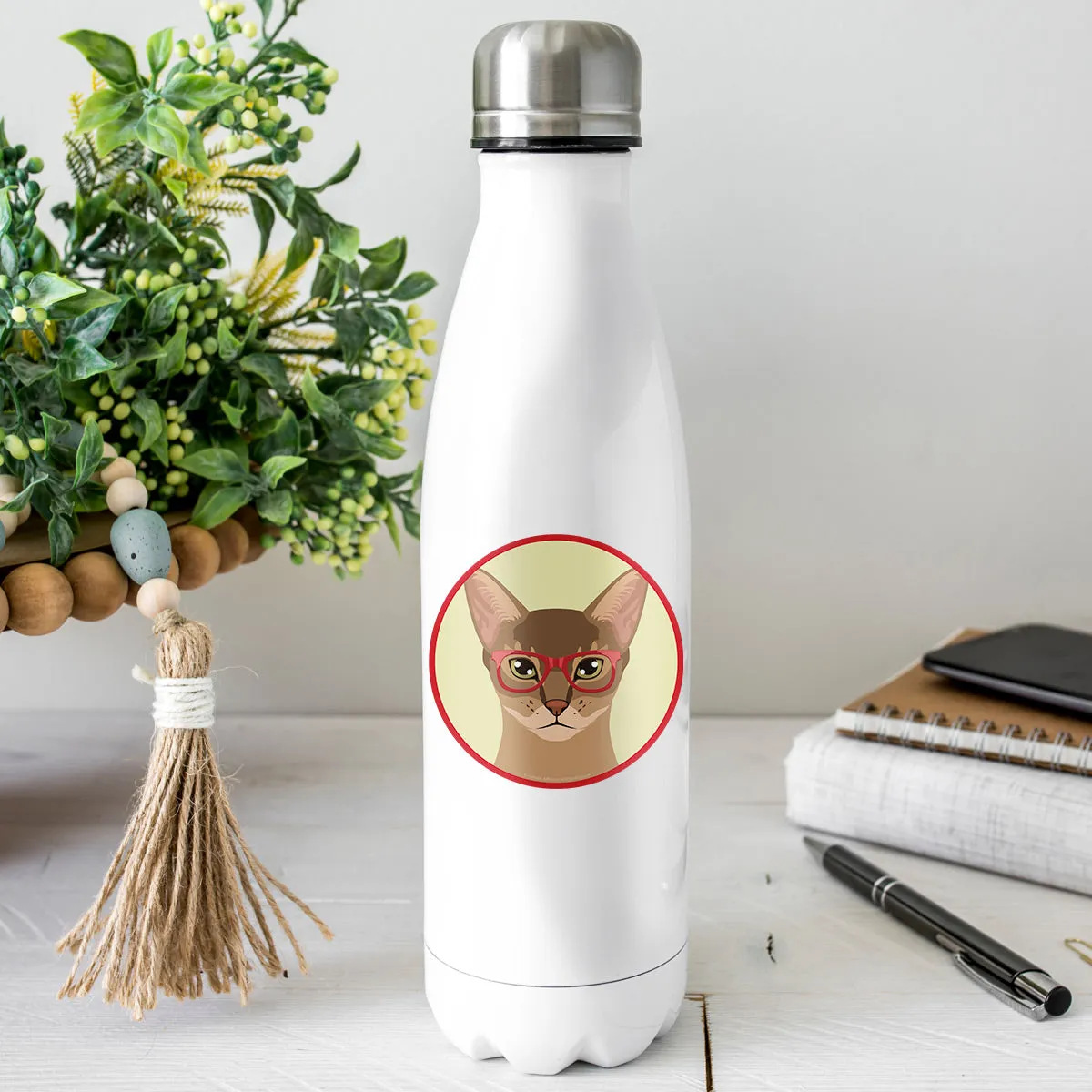 Abyssinian Cat Wearing Hipster Glasses Mini Vinyl Sticker