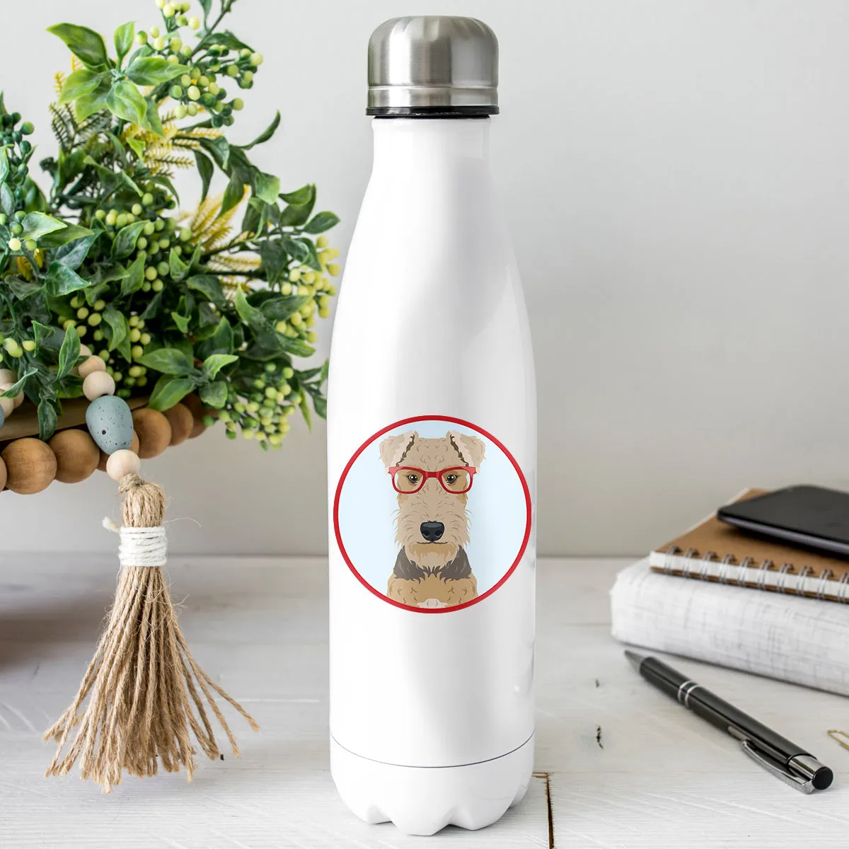 Airedale Terrier Dog Wearing Hipster Glasses Mini Vinyl Sticker
