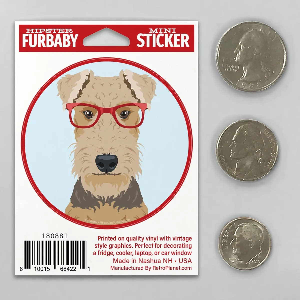Airedale Terrier Dog Wearing Hipster Glasses Mini Vinyl Sticker