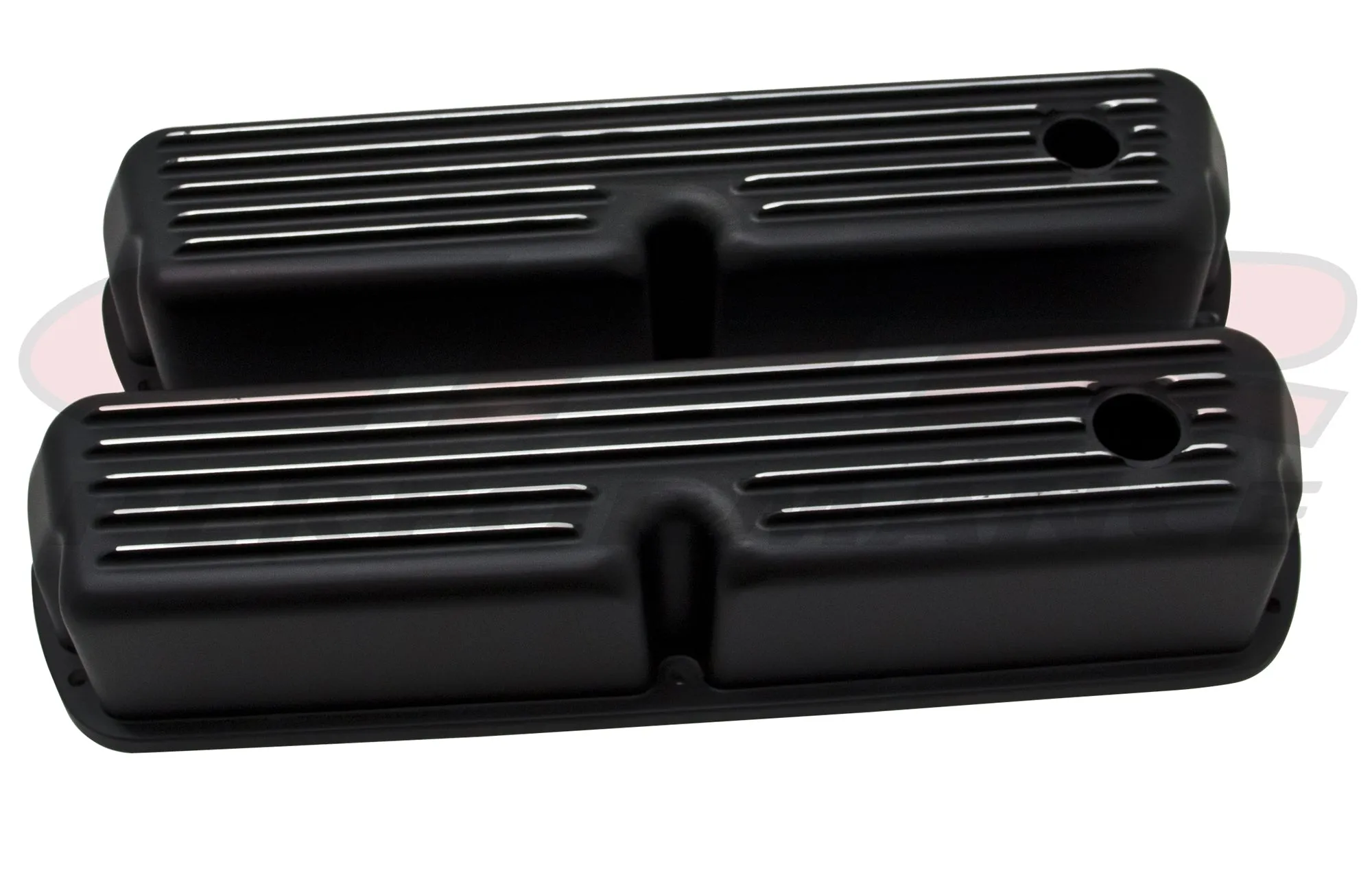 ALUMINUM 1962-85 FORD SB 289-302-351W 5.0 TALL VALVE COVERS POLISHED FINNED - BLACK