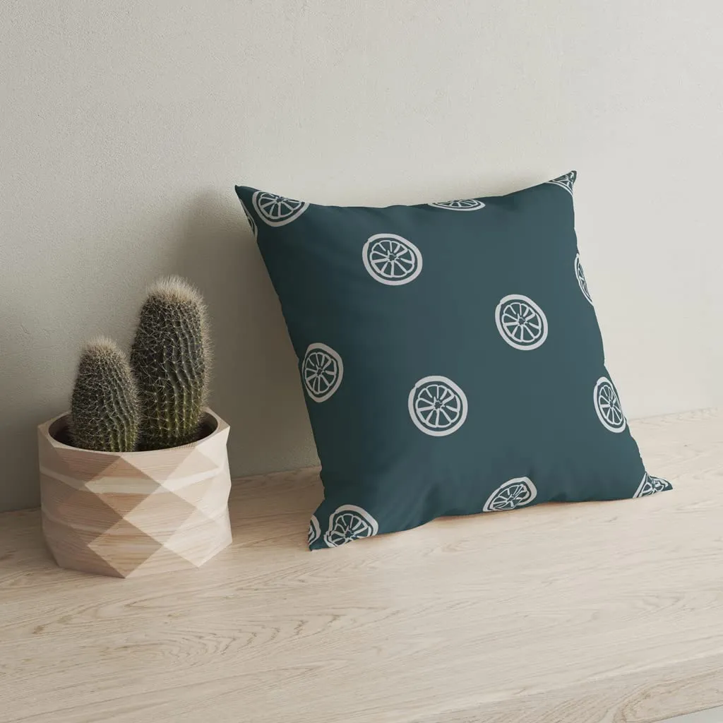 Astitva Cotton Square Cushion Cover Lemon Printed Throw Pillowcases with Zipper for Sofa Couch Bed Living Room 2 Pcs (18x18 in, Green)