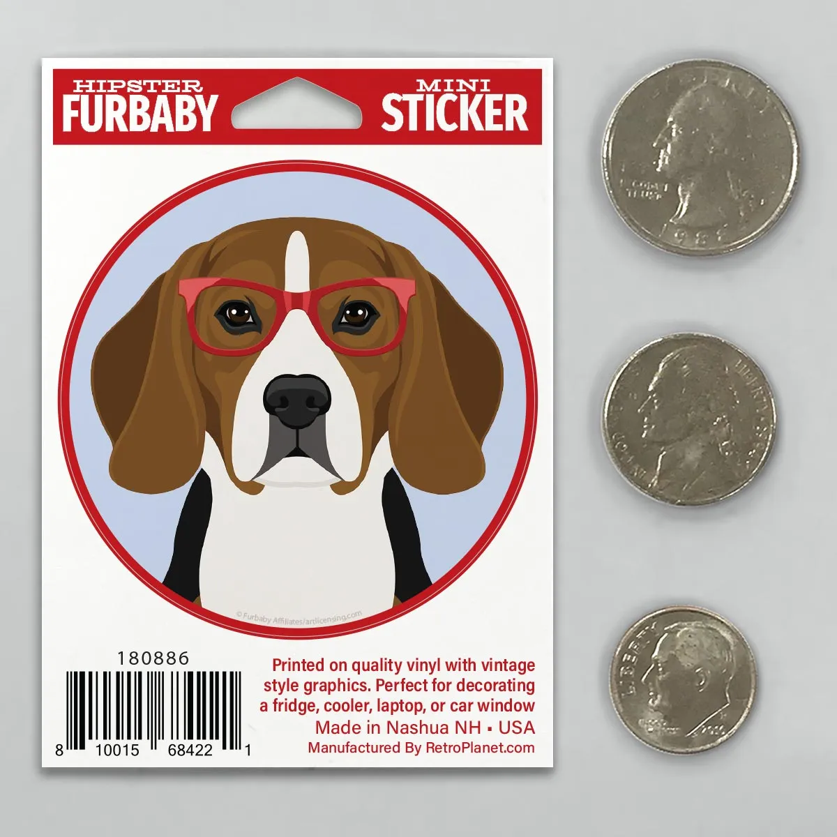 Beagle Dog Wearing Hipster Glasses Mini Vinyl Sticker
