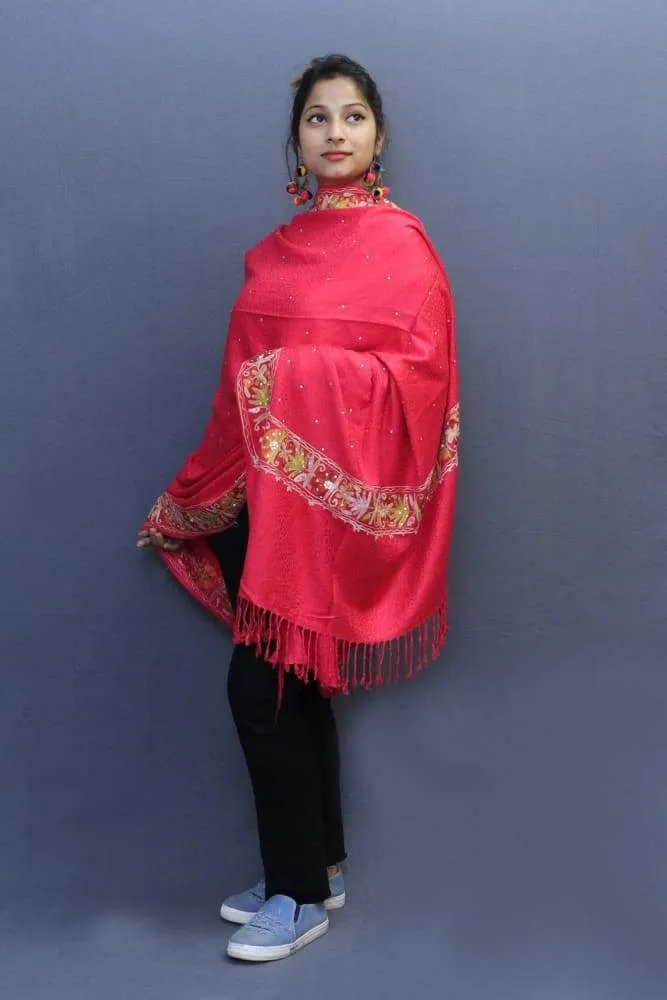 Carrot Colour Delicate Wrap With Four Sided Border And Allover Swarovski Offering A Lavishing Look.