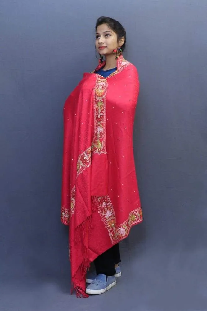 Carrot Colour Delicate Wrap With Four Sided Border And Allover Swarovski Offering A Lavishing Look.