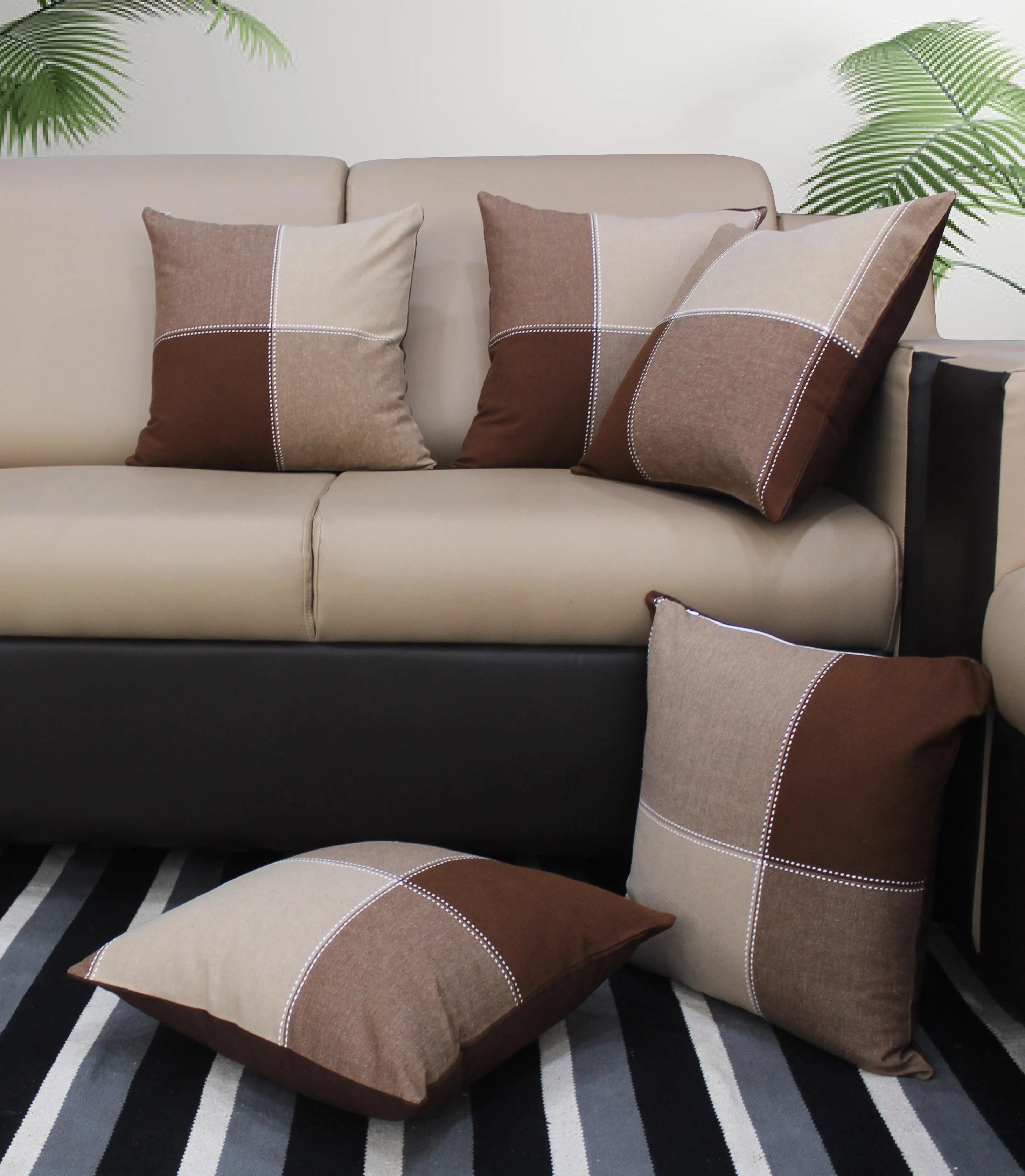 Cotton 4 Way Dobby Brown Cushion Covers