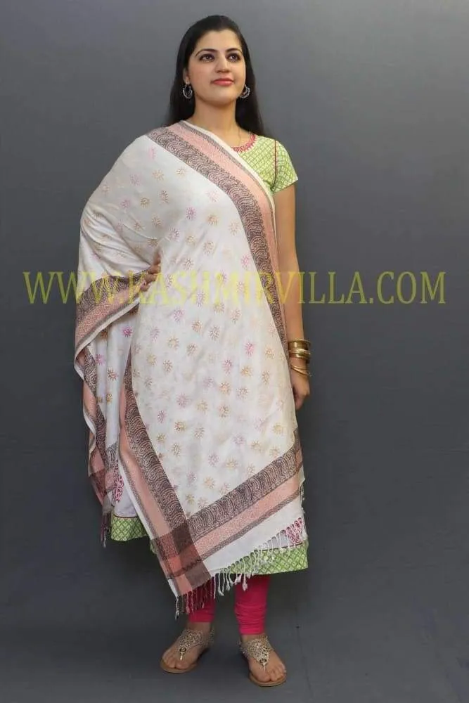 Cream Colour Wrap With Beautifully Designed Motifs And Highly Defined Borders.