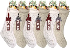 essential 6 pack Christmas Stockings, 18inch Large Personalized Cable Knitted Xmas Hanging Stocking Decorations with Name Tags for Holiday Christmas Party Family Decor (Red and White) Red and White