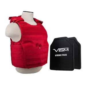 Expert (Size Med-2xl) Red Plate Carrier Vest 2) 10 x 12" Shooters Cut Hard Panels