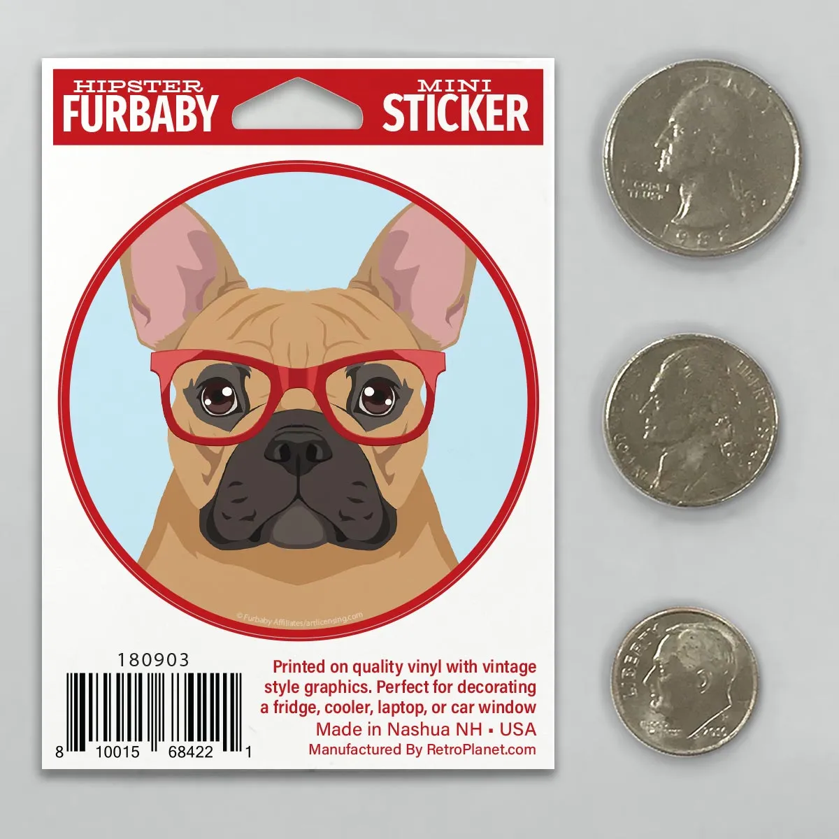 French Bulldog Dog Wearing Hipster Glasses Mini Vinyl Sticker