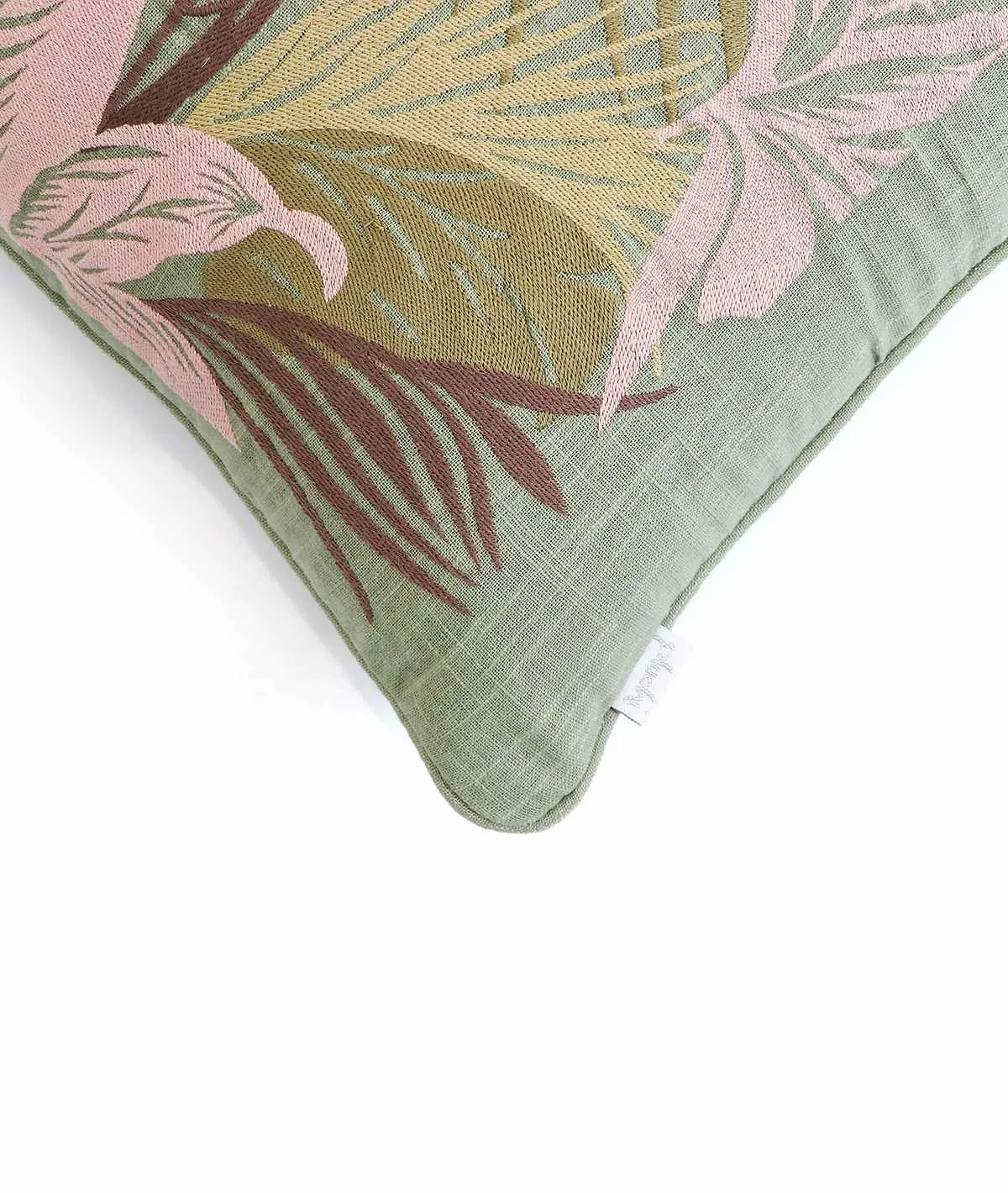 Garland Embroidery Cotton Knitted Decorative Pistachio Green Color 18 x 18 Inches Cushion Cover