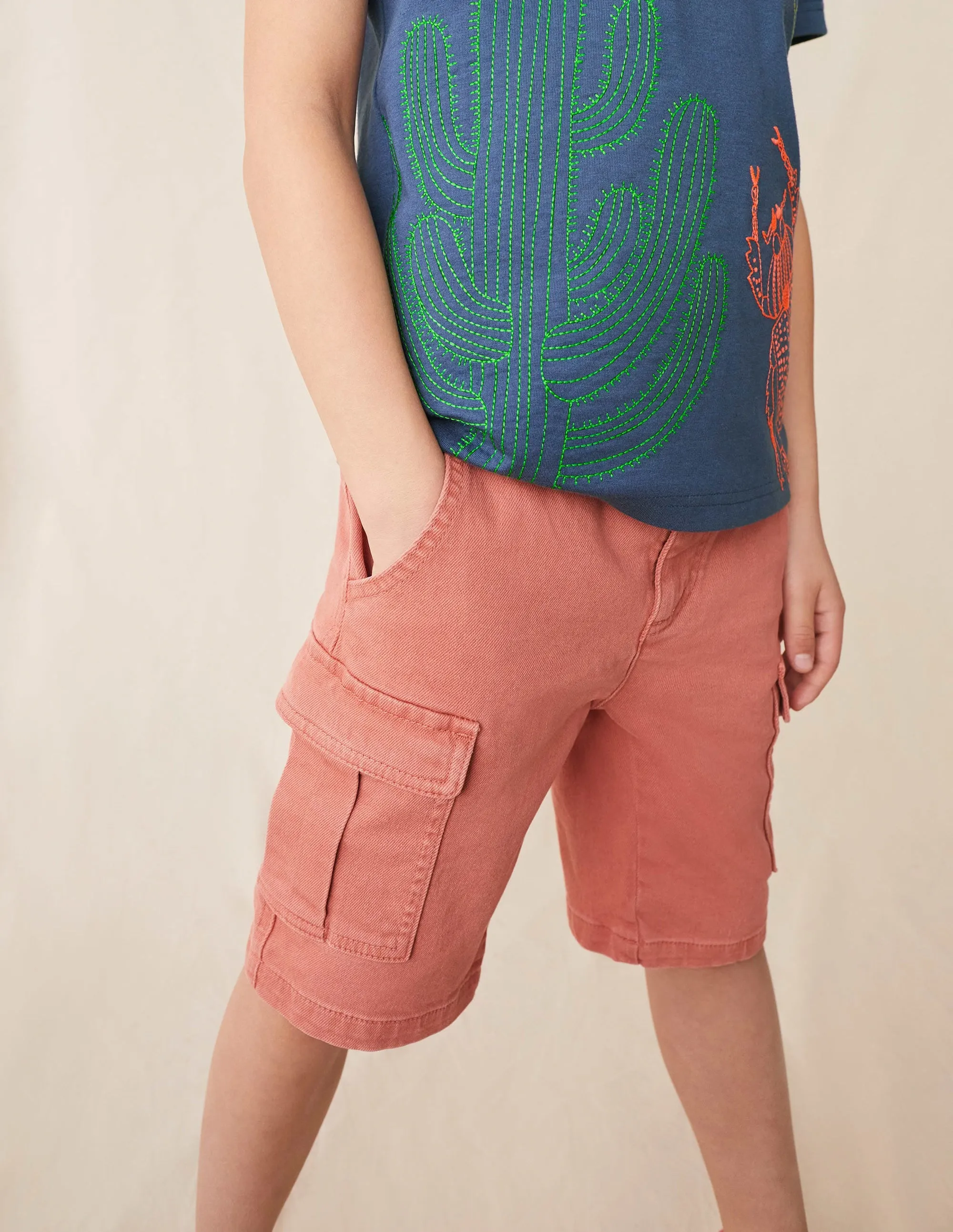 Garment Dye Cargo Shorts-Washed Jam Red