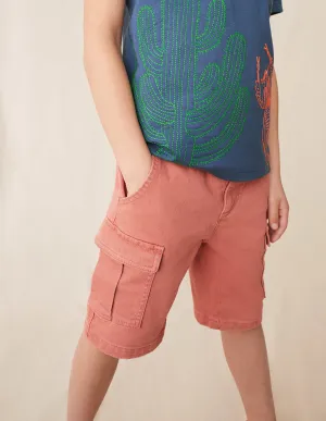 Garment Dye Cargo Shorts-Washed Jam Red