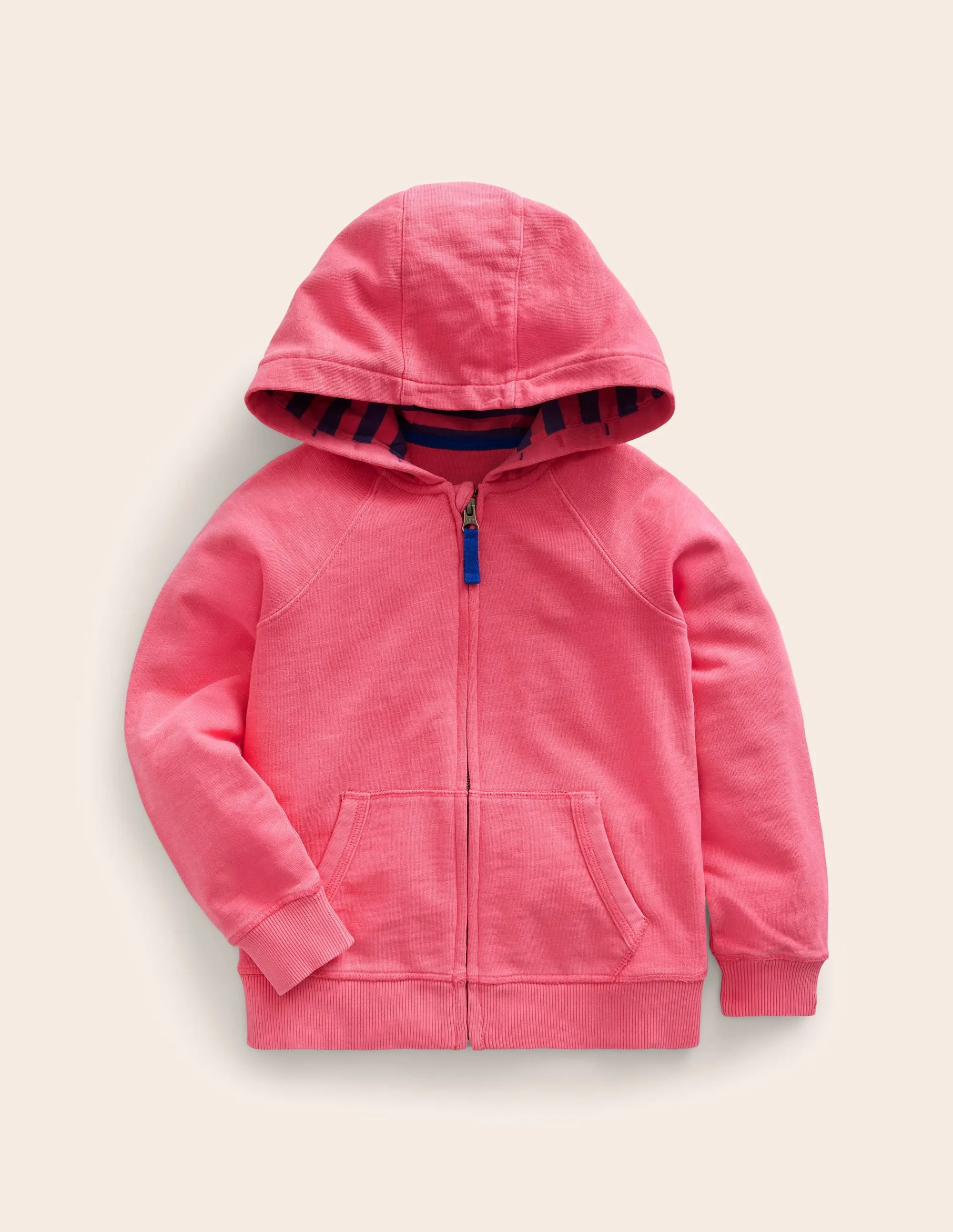 Garment Dye Zip-Through Hoodie-Rose Pink