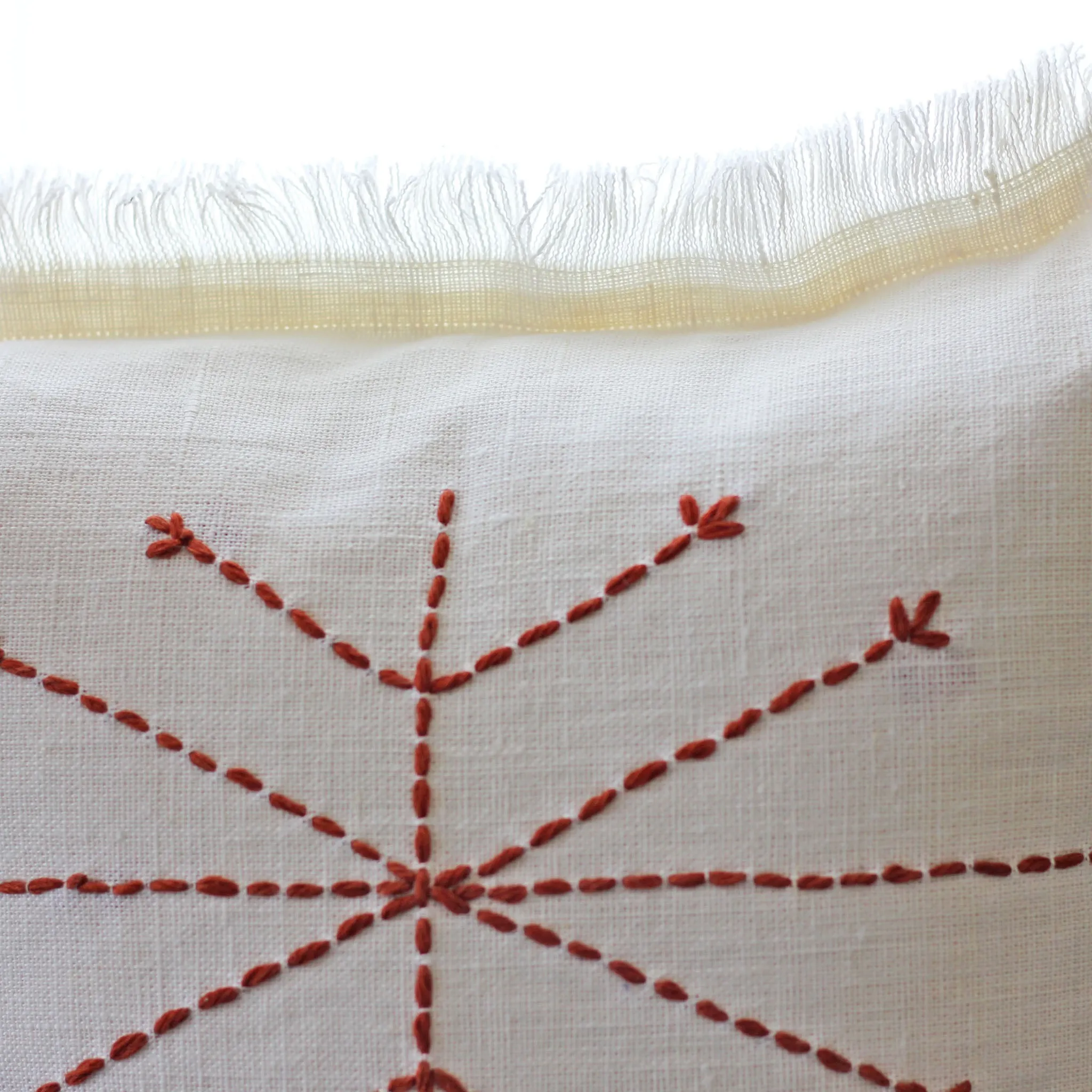 Hand-Embroidered 100% Linen Gauze Pillow Cover - Fringed Edges | Handmade, 16x24"