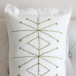 Hand-Embroidered 100% Linen Gauze Pillow Cover - Fringed Edges | Handmade, 16x24"