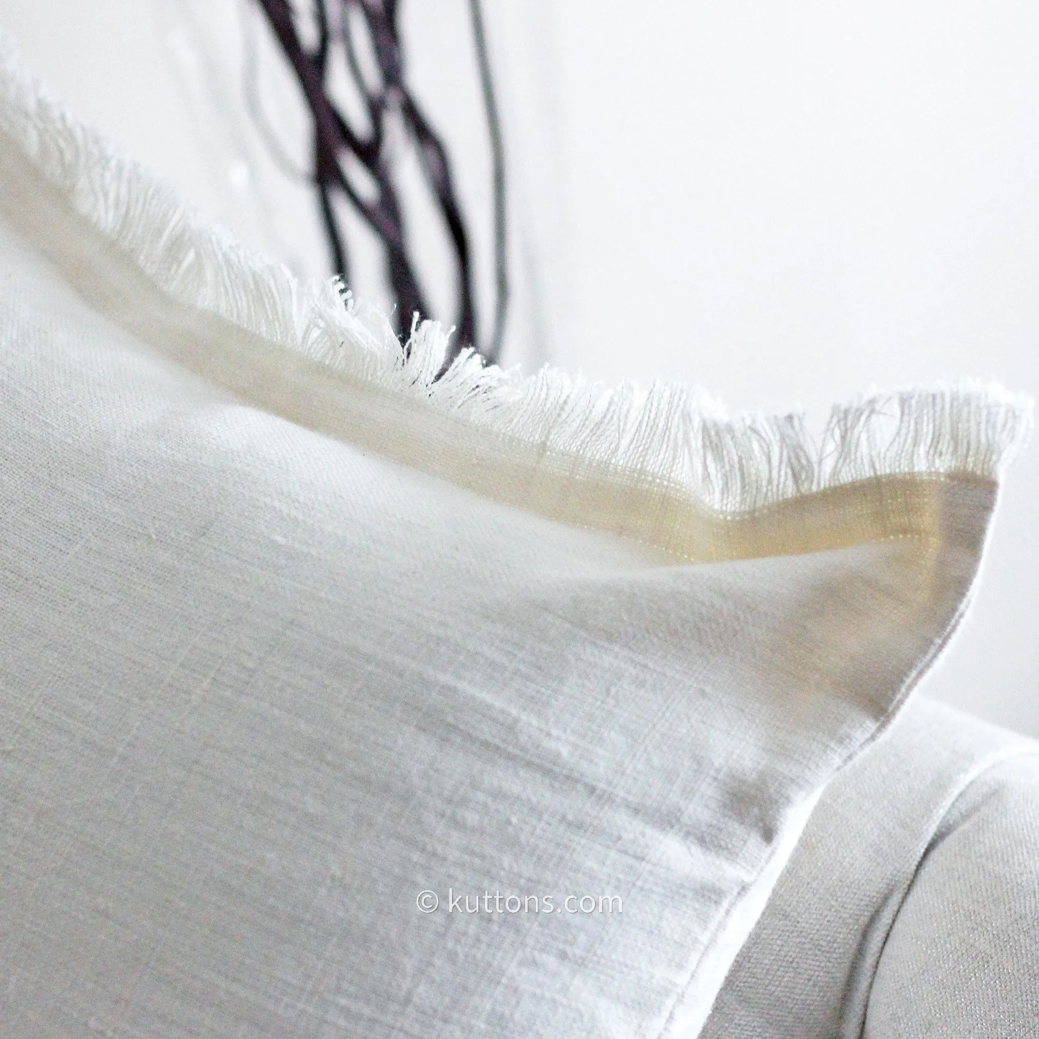 Hand-Embroidered 100% Linen Gauze Pillow Cover - Fringed Edges | Handmade, 16x24"
