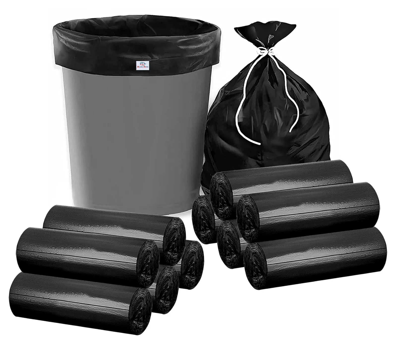 Heart Home Small 300 Garbage Bags/Dustbin Bags, 17x19 Inches (Black)-HS41HEARTHH24019