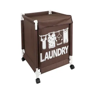 HOKIPO Oxford Fabric Laundry Basket Trolley With Wheels - 60x44x44 cm, Brown