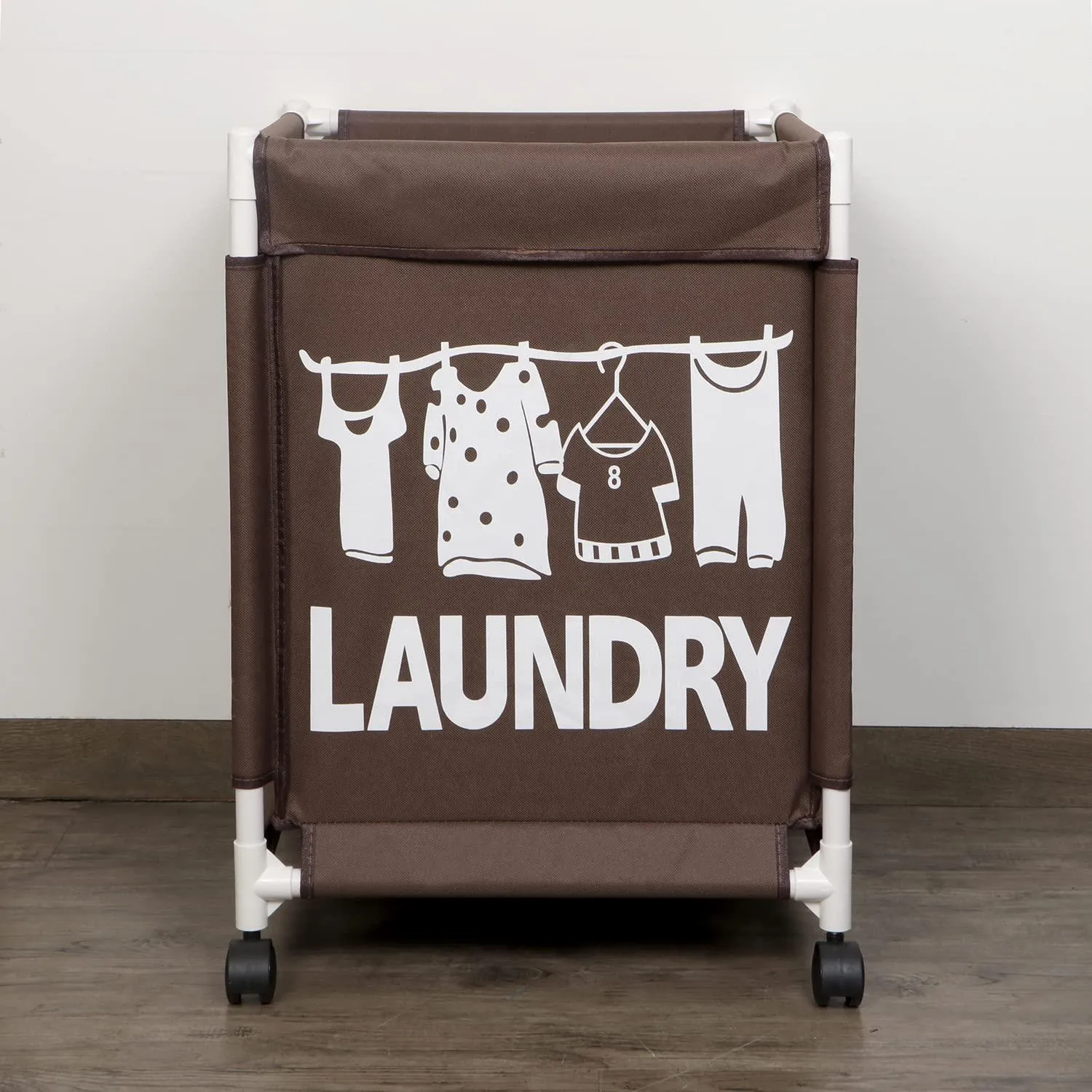 HOKIPO Oxford Fabric Laundry Basket Trolley With Wheels - 60x44x44 cm, Brown